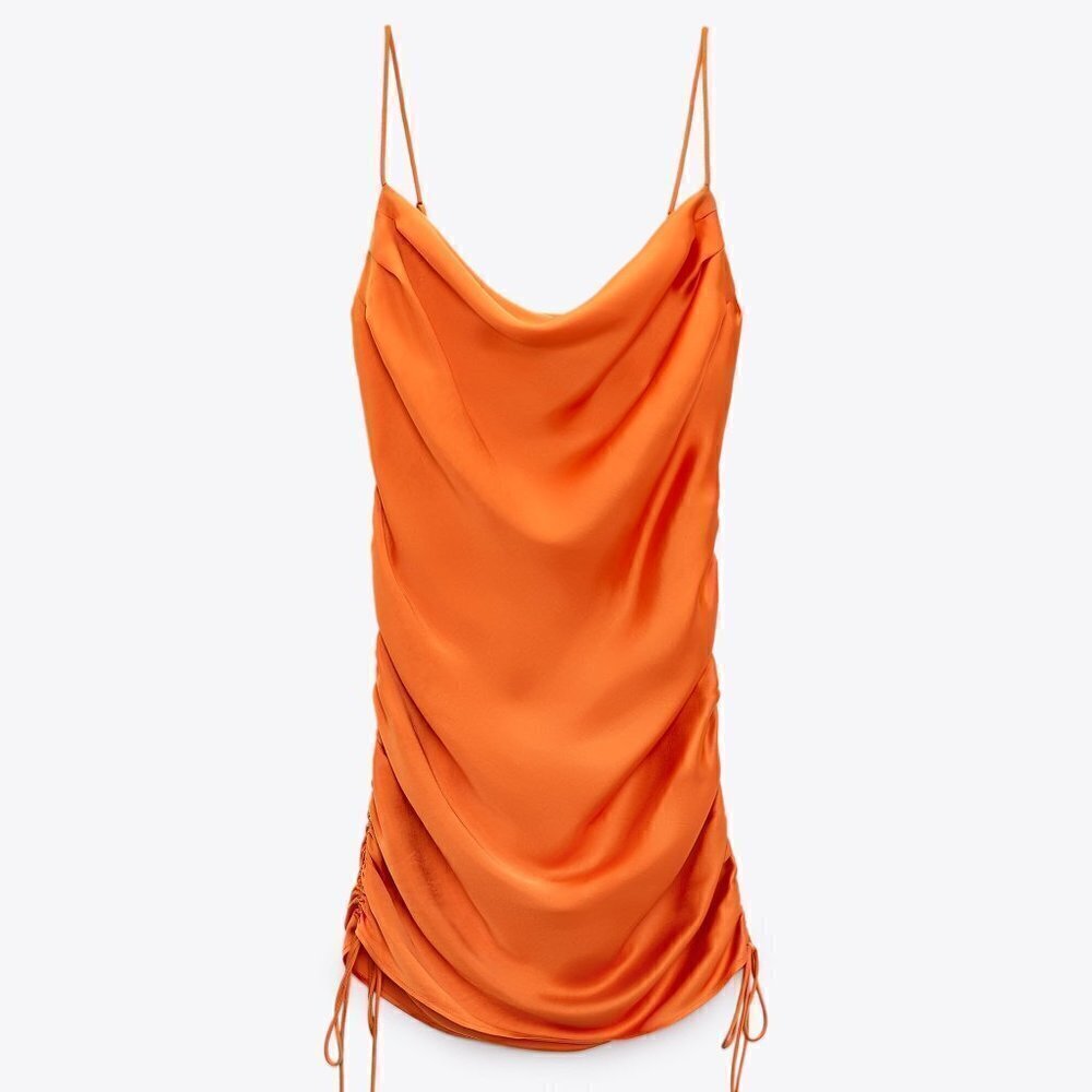 ZARA ORANGE DRAPED SATIN EFFECT DRESS